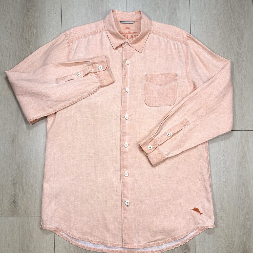 Tommy Bahama Relax Linen Button Shirt Men's S/P Peach‎ Long Sleeve Casual Beach